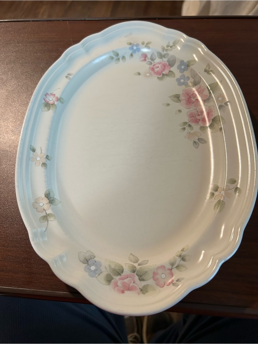 Vintage Phaltzgraff Tea Rose 14” oval serving platter with scalloped edge.